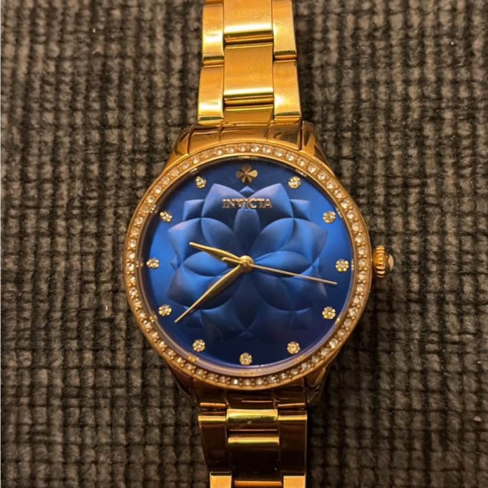 Invicta Gold Watch with Blue Floral Dial